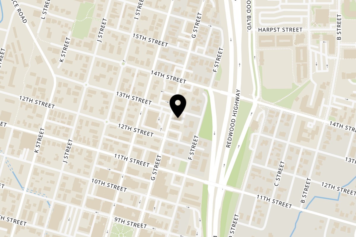 Map showing the location of Carmela's Mexican Restaurant Arcata on 1288 G St in Arcata